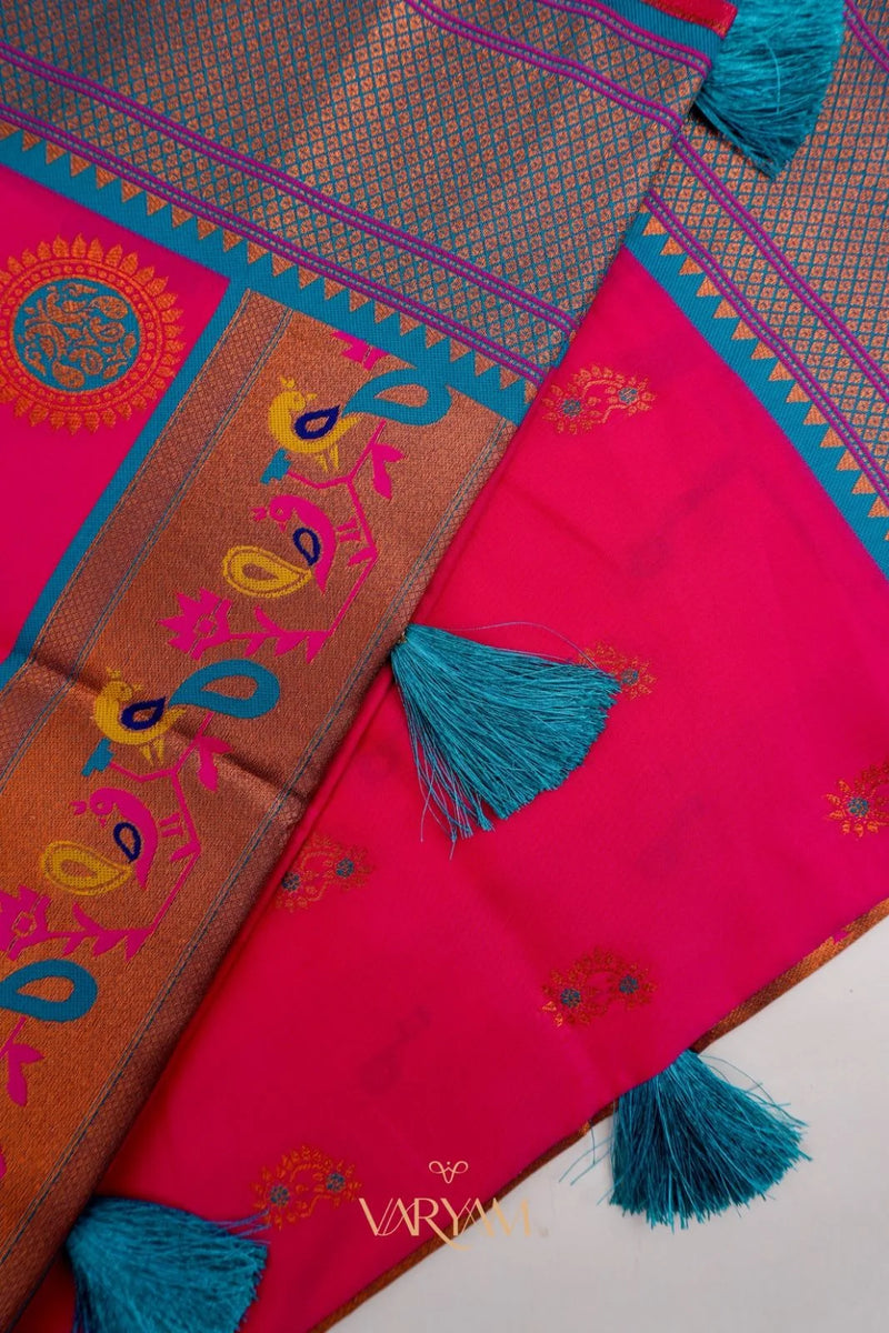 Satrangi Banarsi Pink Soft Silk Zari Saree