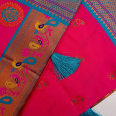 Satrangi Banarsi Pink Soft Silk Zari Saree