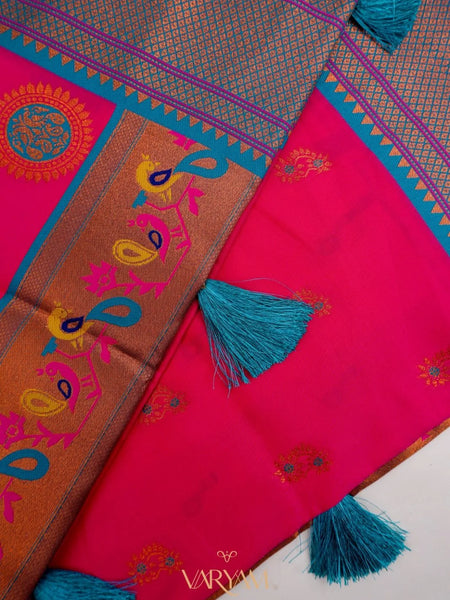 Satrangi Banarsi Pink Soft Silk Zari Saree
