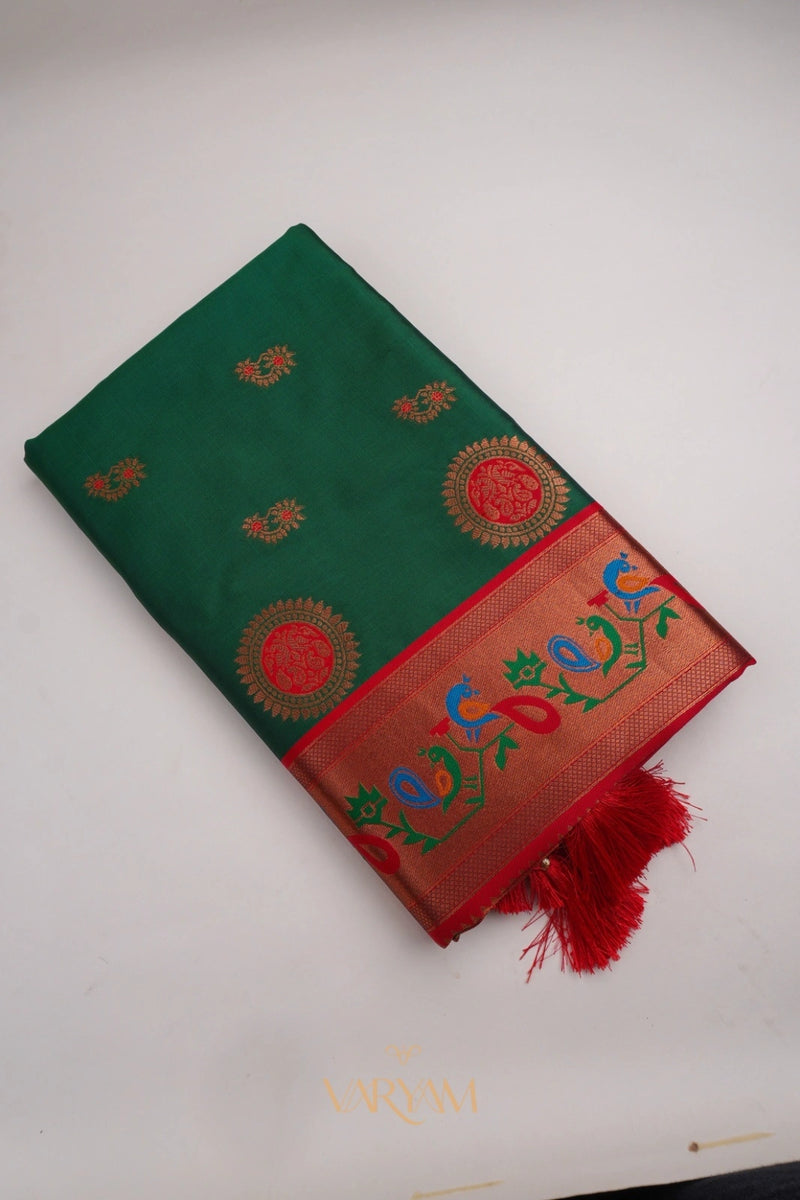 Satrangi Banarsi Green Soft Silk Zari Saree