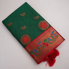 Satrangi Banarsi Green Soft Silk Zari Saree