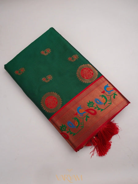 Satrangi Banarsi Green Soft Silk Zari Saree