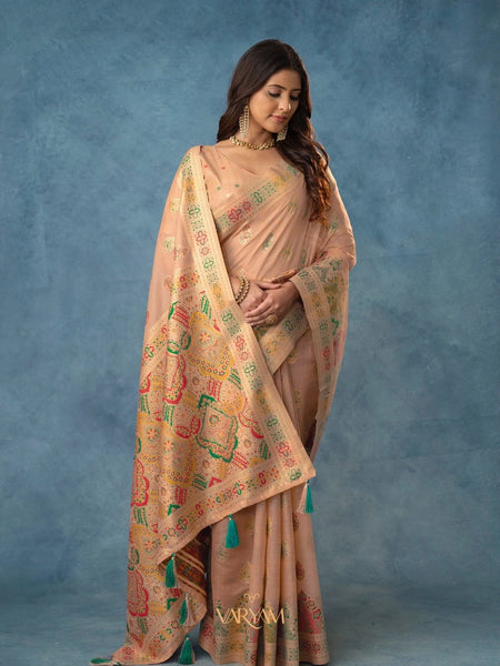 Meenakari Cotton Peach Saree
