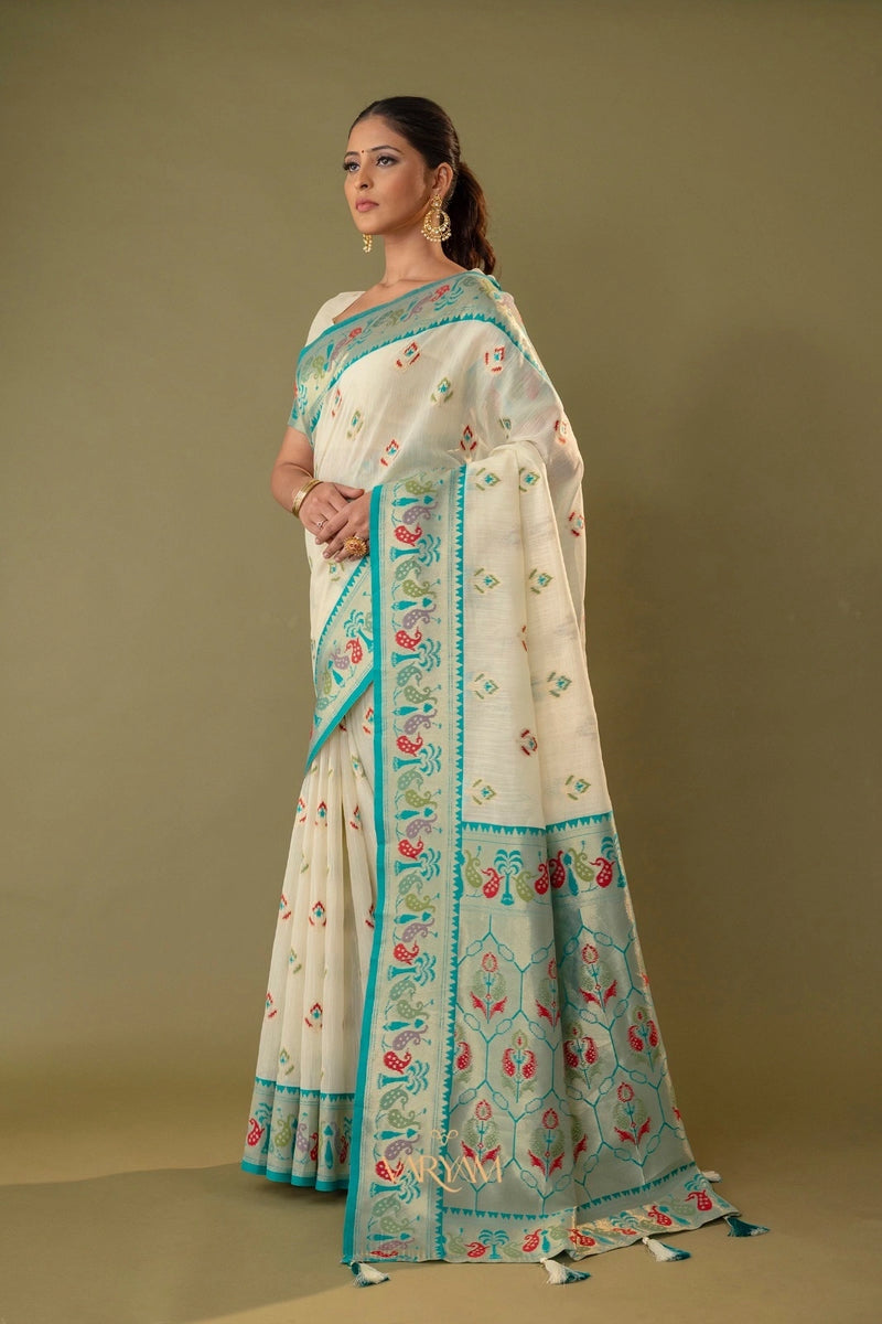 Kalista Linen Cream Saree