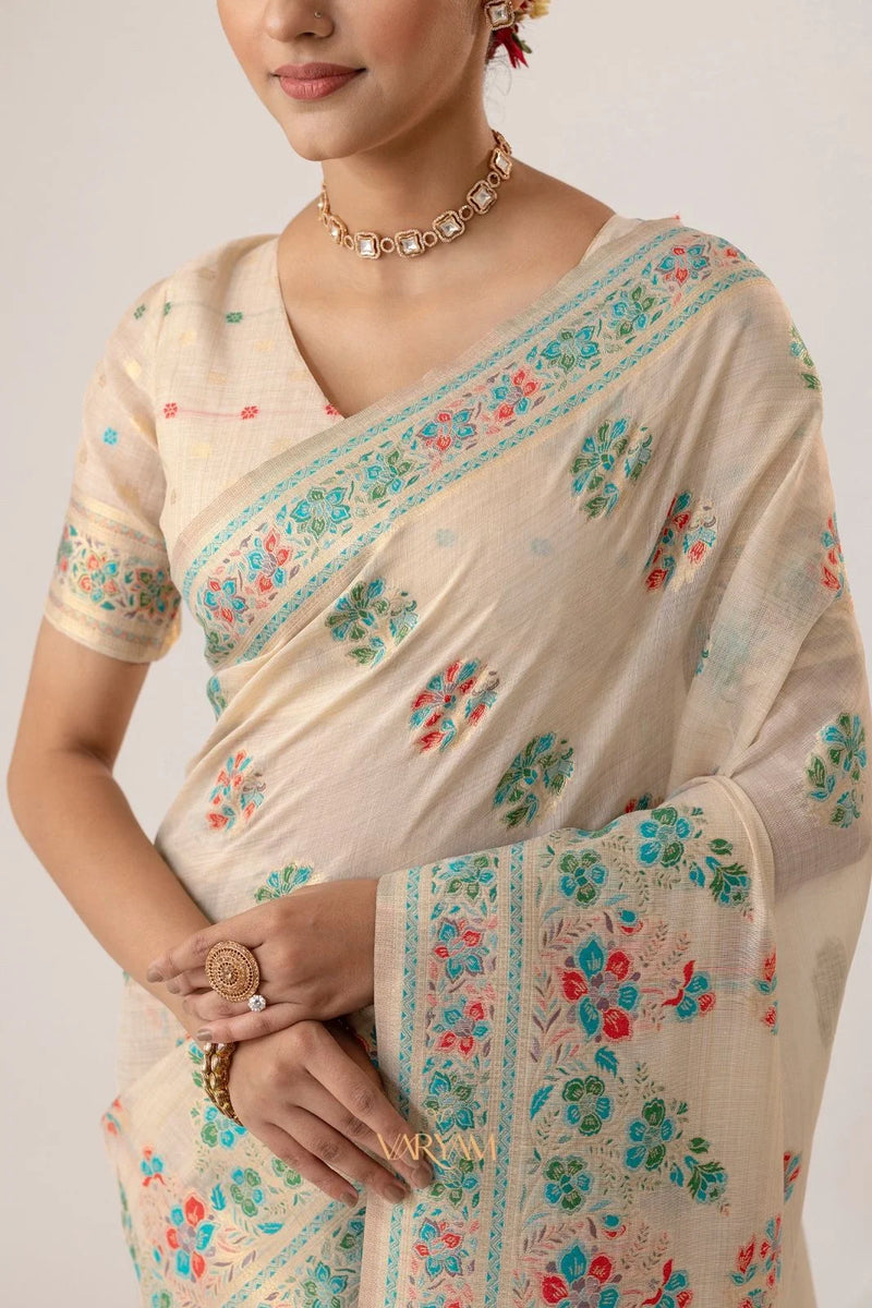 Mandira Cotton White Saree