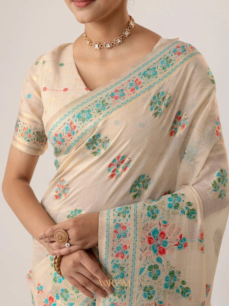 Mandira Cotton White Saree