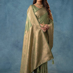 Strawberry Satin Silk Green Saree