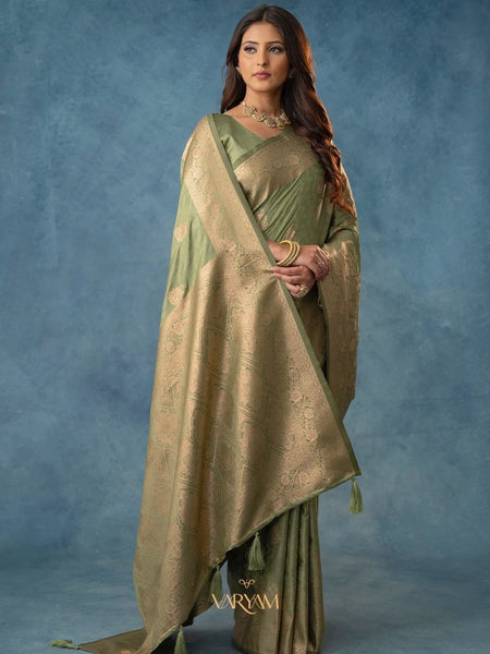 Strawberry Satin Silk Green Saree