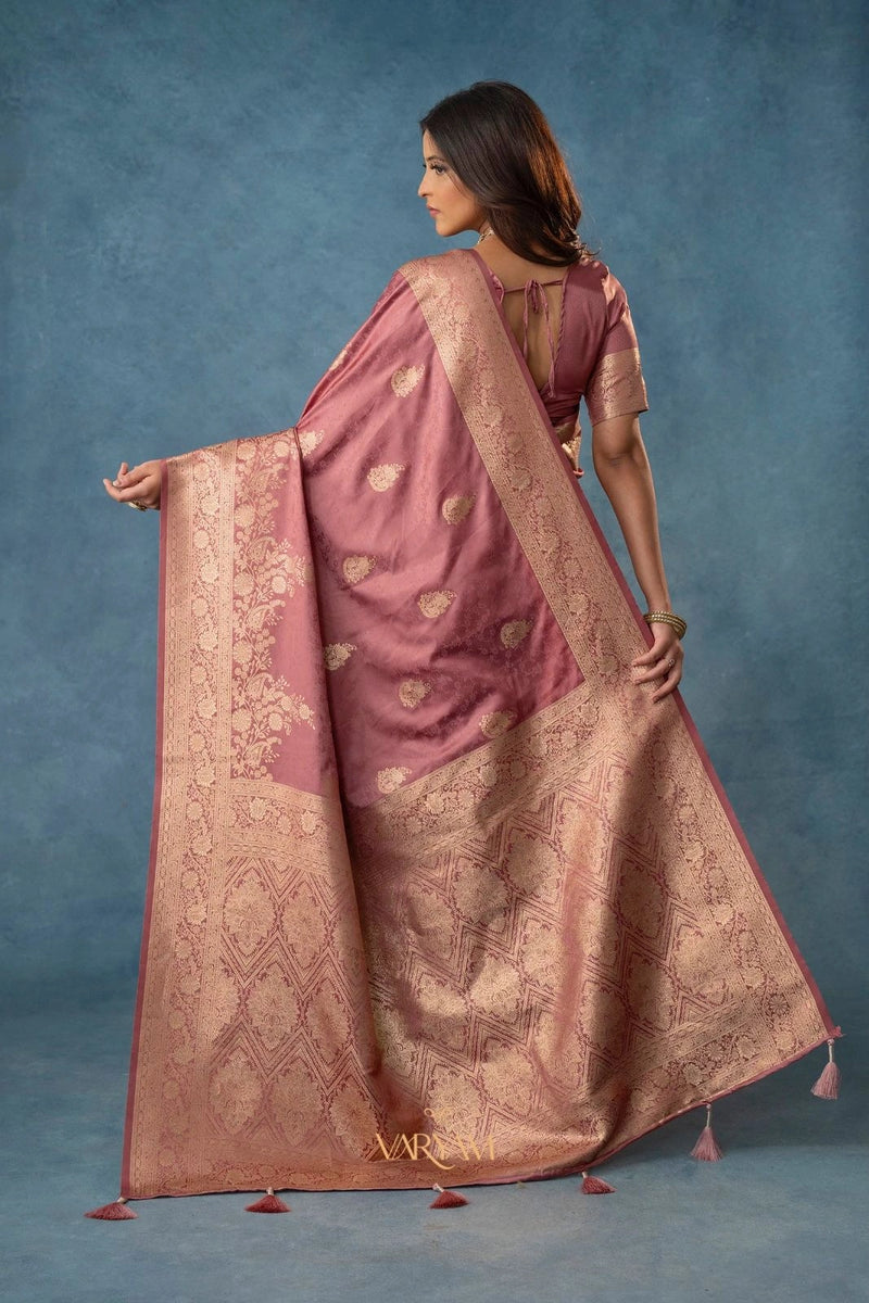 Strawberry Satin Silk Pink Saree