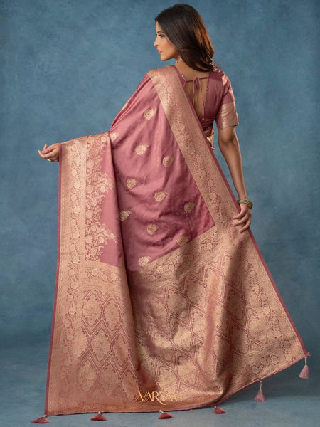 Strawberry Satin Silk Pink Saree