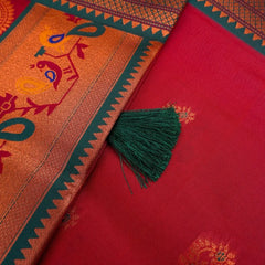 Satrangi Banarsi Red Soft Silk Zari Saree