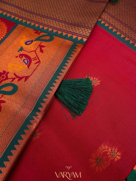 Satrangi Banarsi Red Soft Silk Zari Saree