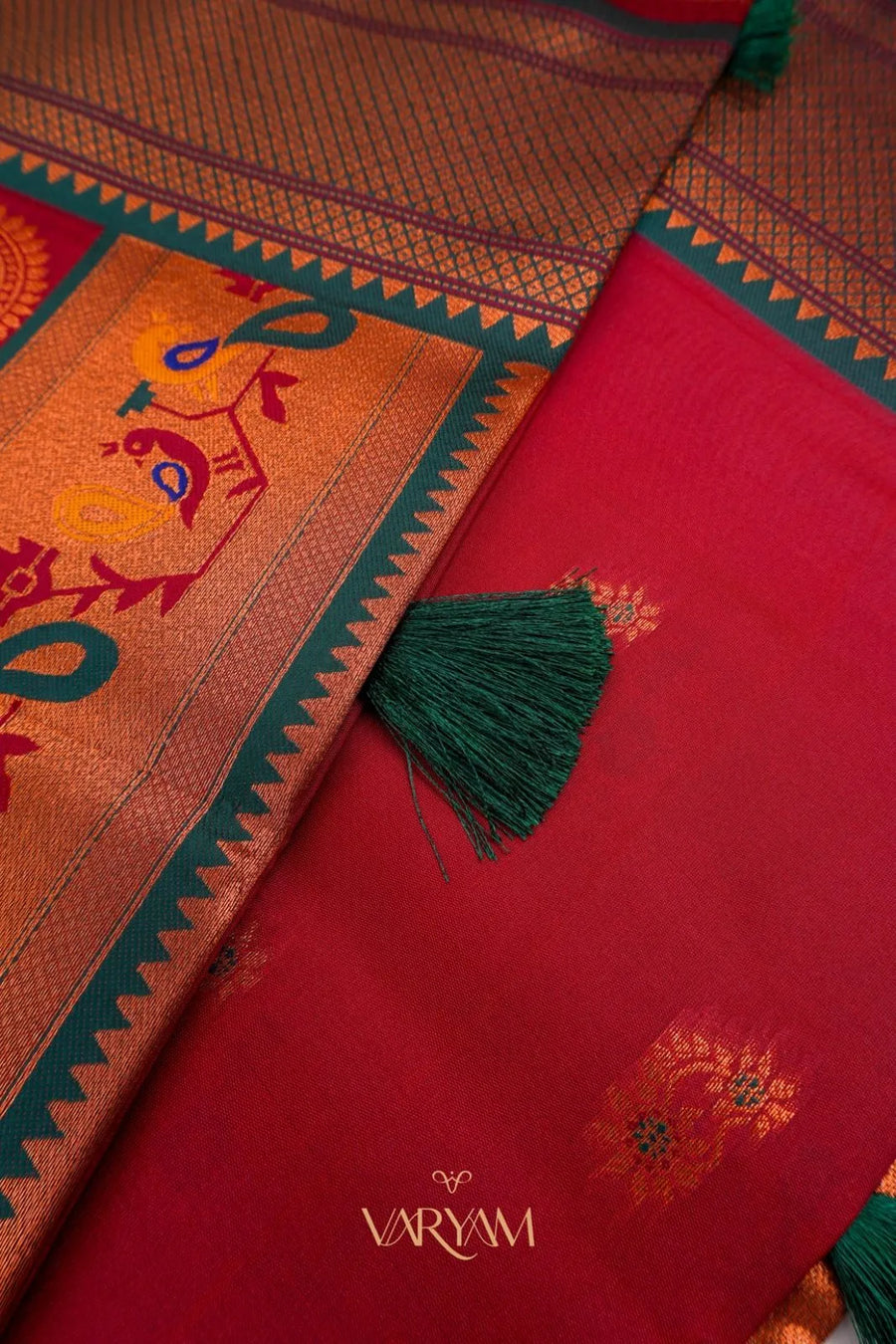 Satrangi Banarsi Red Soft Silk Zari Saree
