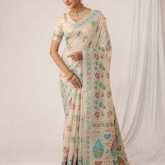 Mandira Cotton White Saree