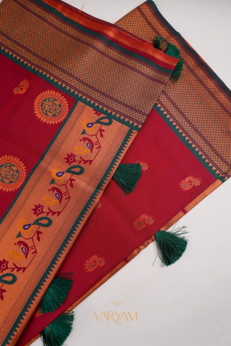 Satrangi Banarsi Red Soft Silk Zari Saree