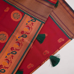 Satrangi Banarsi Red Soft Silk Zari Saree