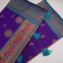Satrangi Banarsi Purple Soft Silk Zari Saree