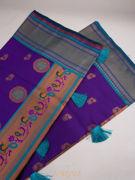 Satrangi Banarsi Purple Soft Silk Zari Saree