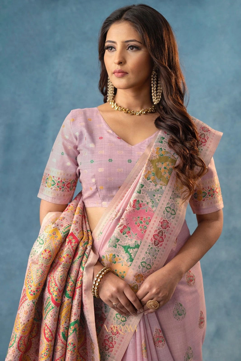 Meenakari Cotton Purple Saree