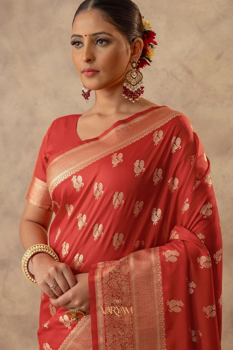Zari Banarsi Silk Orange Saree