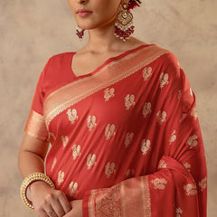 Zari Banarsi Silk Orange Saree
