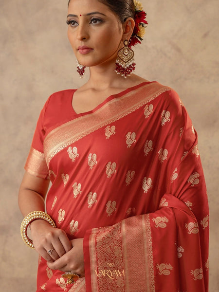 Zari Banarsi Silk Orange Saree