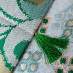Patola Linen Cream Green Saree