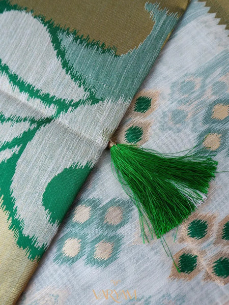 Patola Linen Cream Green Saree