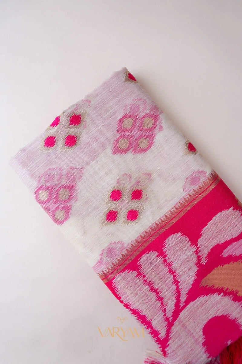 Patola Linen Cream Pink Saree
