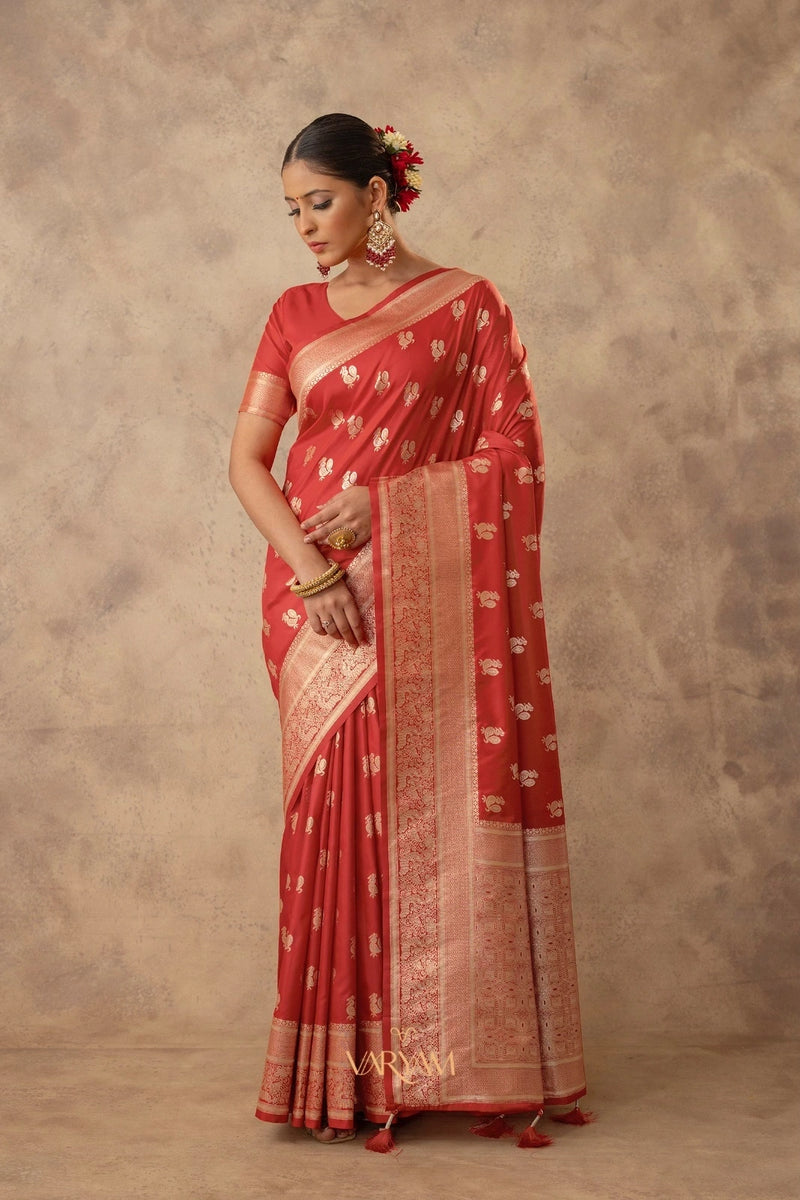 Zari Banarsi Silk Orange Saree