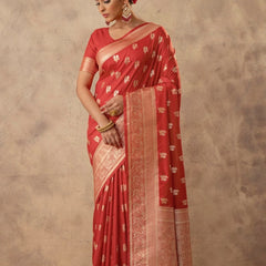 Zari Banarsi Silk Orange Saree