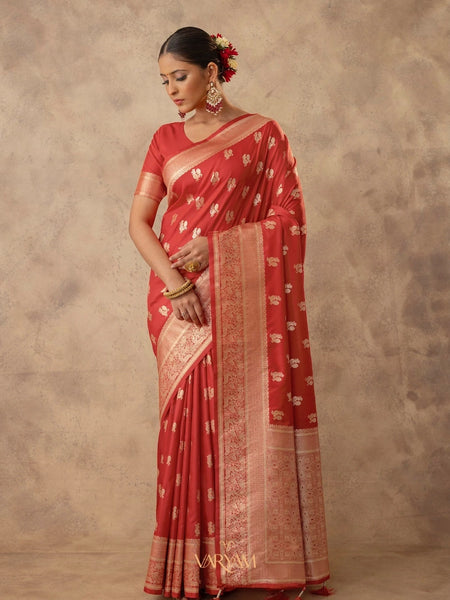Zari Banarsi Silk Orange Saree