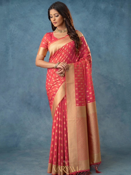Fiona Silk Coral Red Saree