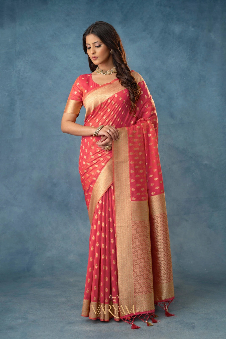 Fiona Silk Coral Red Saree