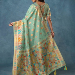 Meenakari Cotton Mint Saree