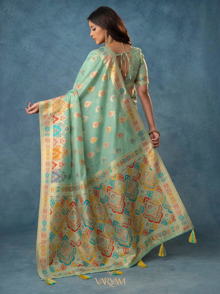 Meenakari Cotton Mint Saree