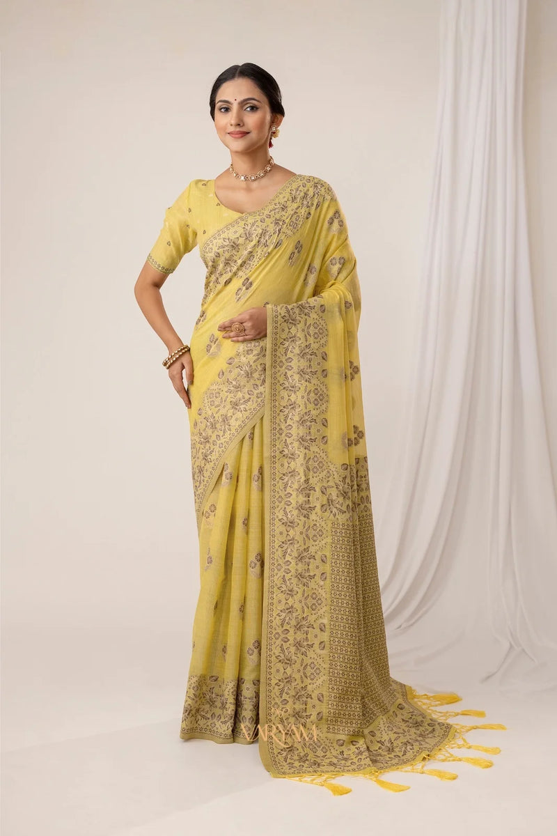 Sindoor Cotton Yellow Saree