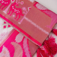 Patola Linen Cream Pink Saree