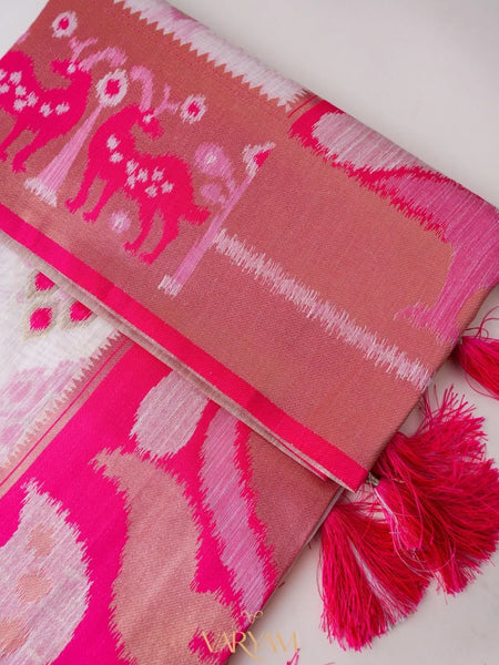Patola Linen Cream Pink Saree