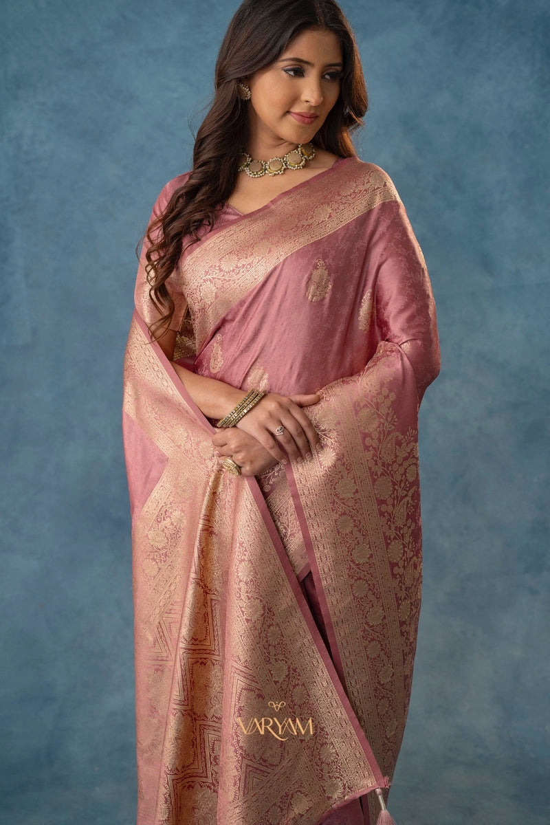 Strawberry Satin Silk Pink Saree