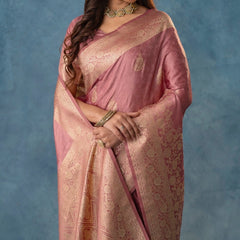 Strawberry Satin Silk Pink Saree