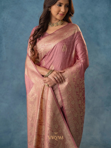 Strawberry Satin Silk Pink Saree