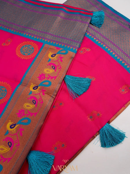 Satrangi Banarsi Pink Soft Silk Zari Saree
