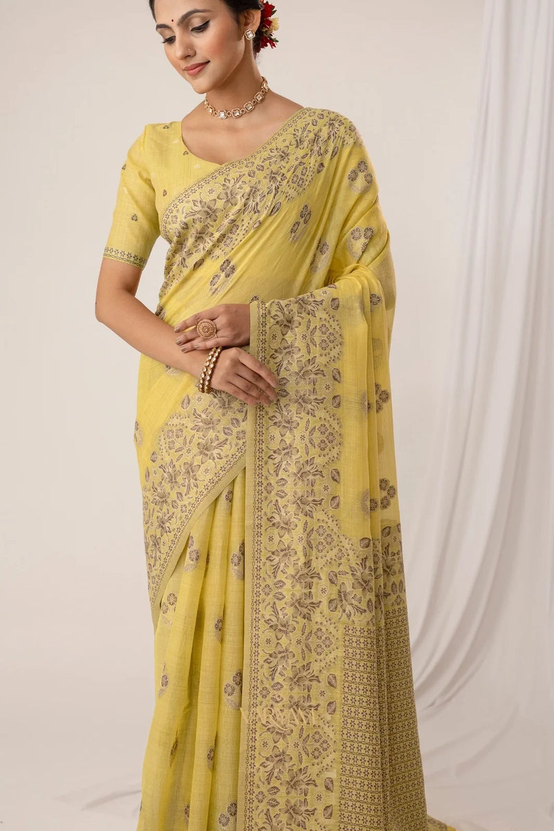 Sindoor Cotton Yellow Saree