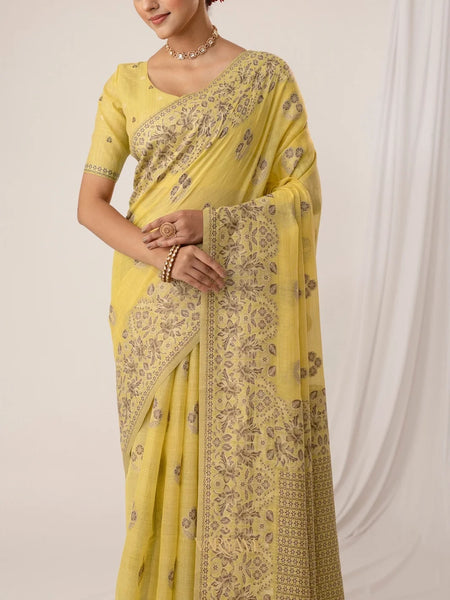Sindoor Cotton Yellow Saree