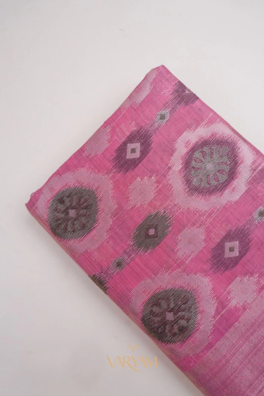 Ikkat Cotton Pink Saree