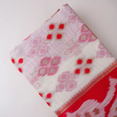 Patola Linen Cream Red Saree