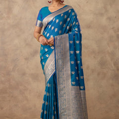 Zari Banarsi Silk Blue Saree