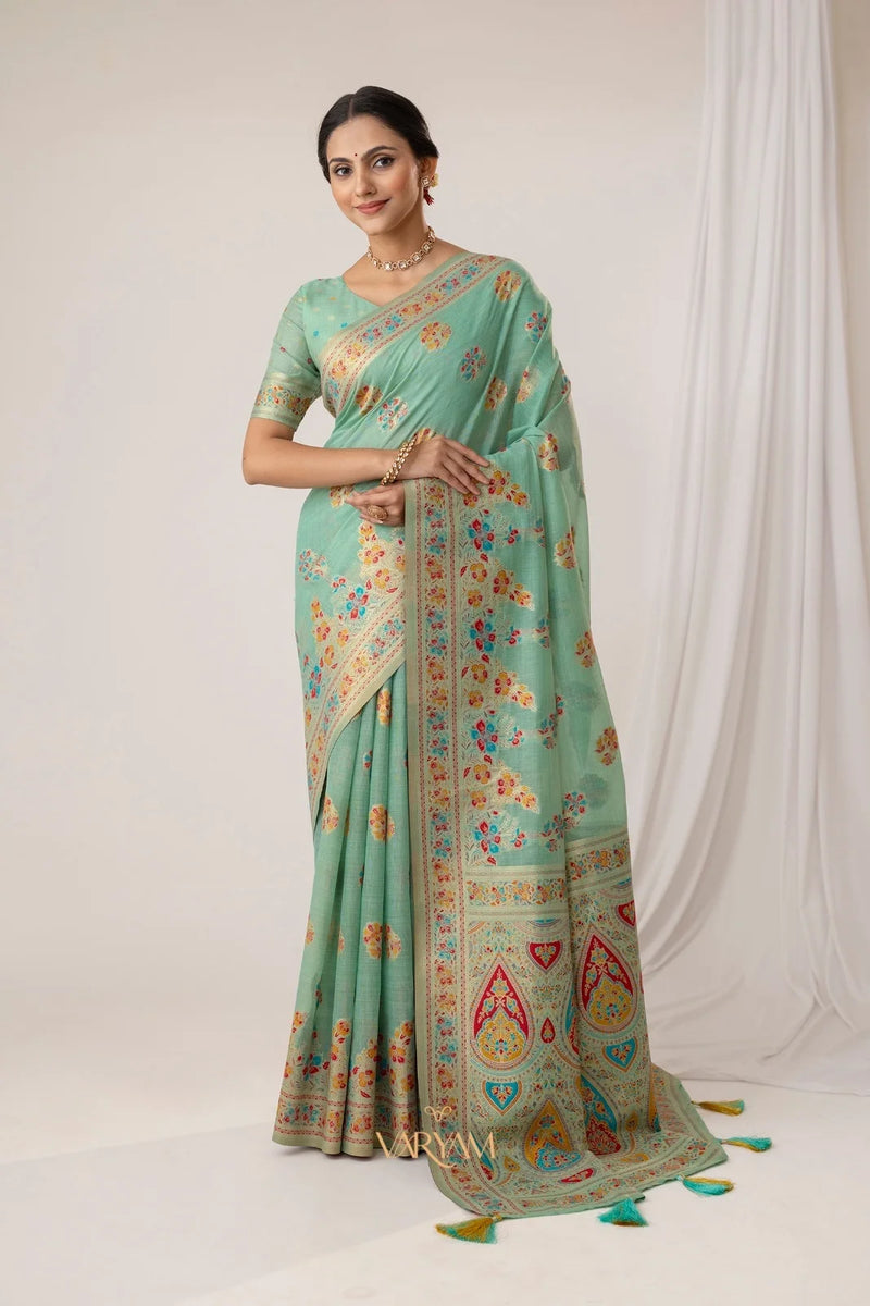 Mandira Cotton Mint Saree