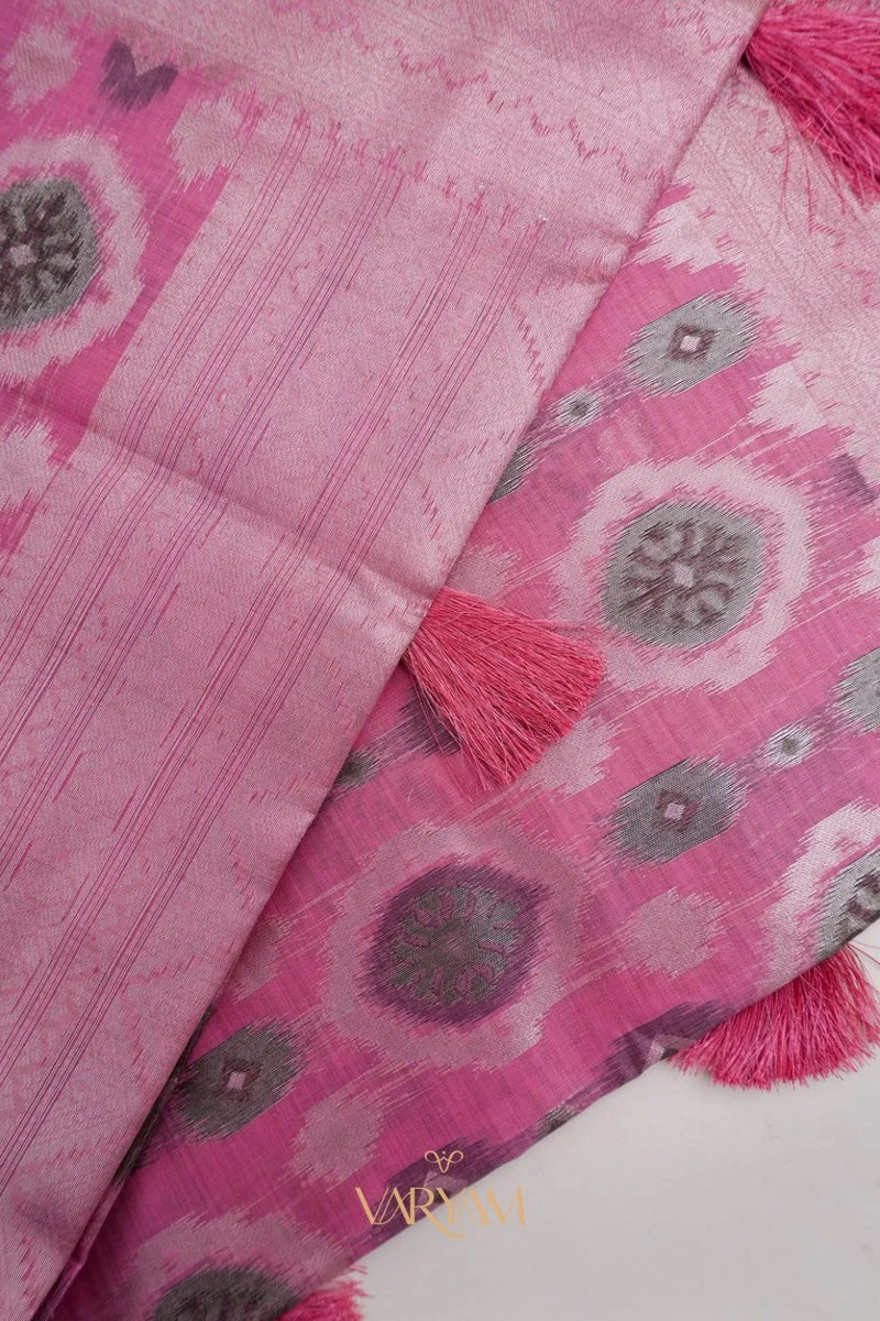 Ikkat Cotton Pink Saree